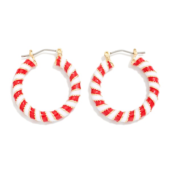 Enamel Peppermint Hoop Earrings 

- Approximately .75" D