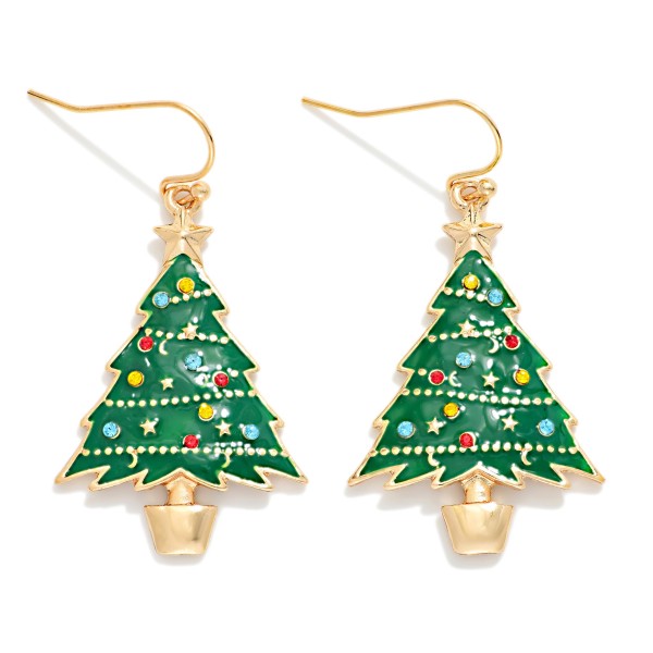 Enamel Christmas Tree Drop Earrings 

- Approximately 1.25" L