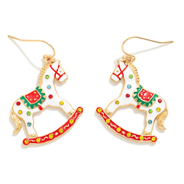 Enamel Christmas Rocking Horse Drop Earrings 

- Approximately 1.25" L