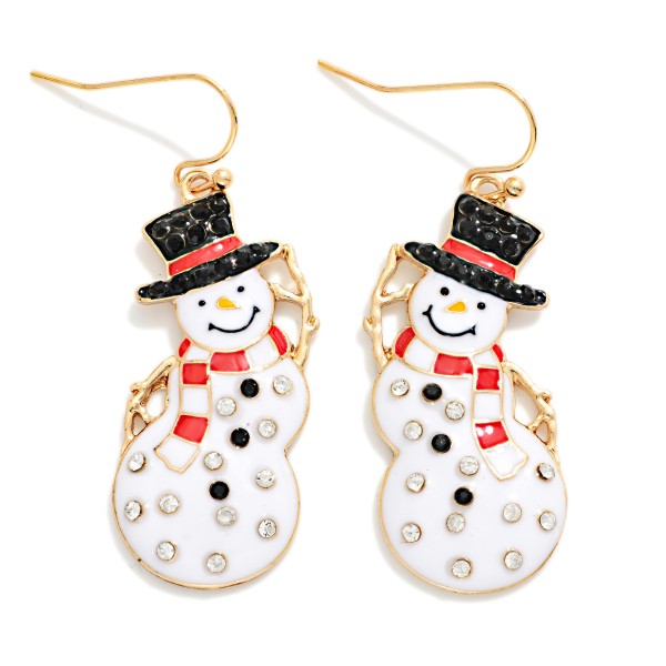 Enamel & Rhinestone Snowman Drop Earrings 

- Approximately 1.5" L