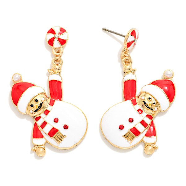 Enamel Christmas Snowman Post Drop Earrings 

- Approximately 1.5" L