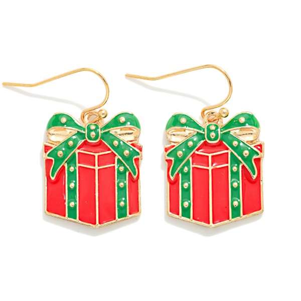 Enamel Christmas Present Drop Earrings 

- Approximately 1" L