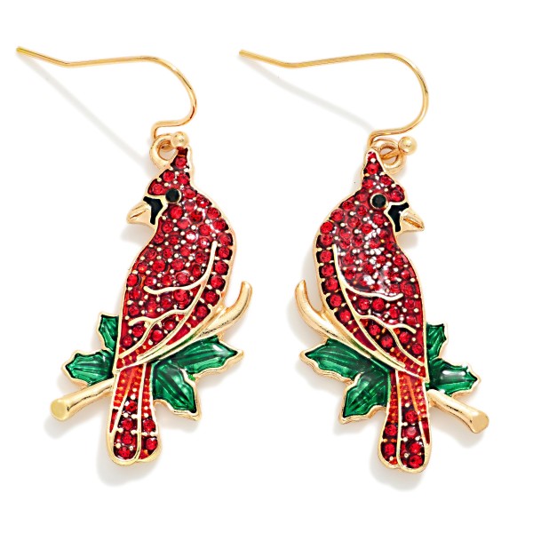 Rhinestone Cardinal Drop Earrings 

- Approximately 1.5" L