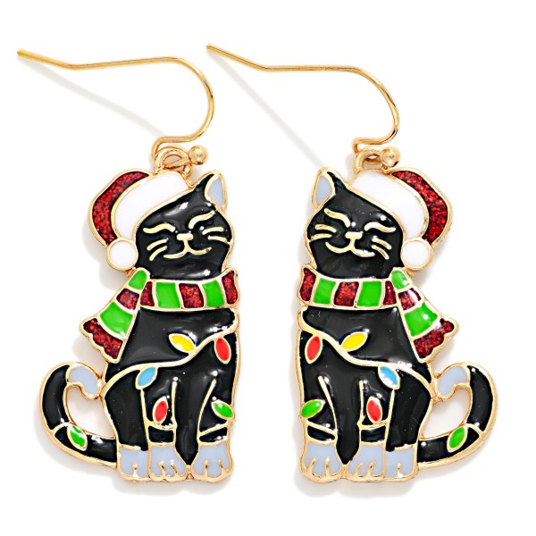 Enamel Christmas Cat Drop Earrings 

- Approximately 1.25" L