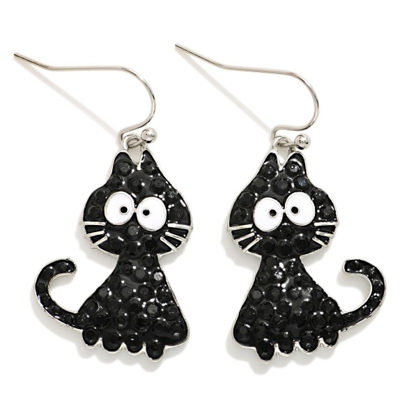 Enamel & Rhinestone Black Cat Drop Earrings 

- Approximately 1.25" L