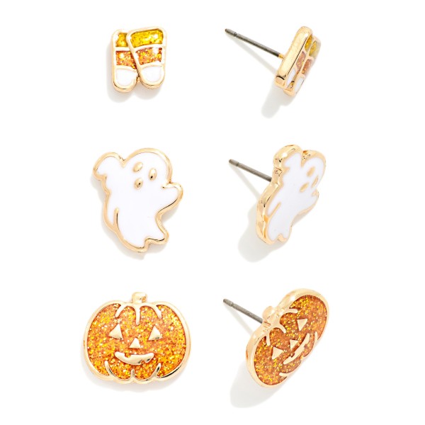 Set Of Three Glitter Enamel Halloween Stud Earrings 

- Approximately .25-.75" L