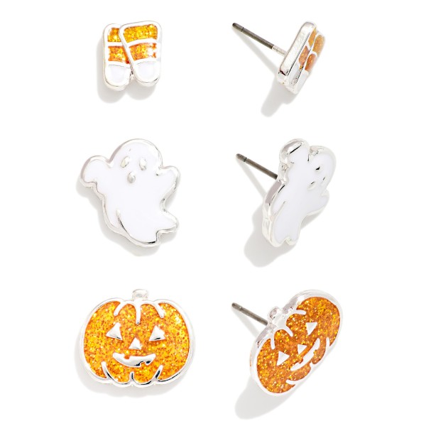 Set Of Three Glitter Enamel Halloween Stud Earrings 

- Approximately .25-.75" L