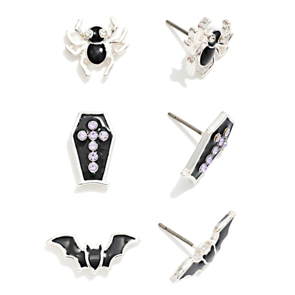 Set Of Three Enamel Halloween Stud Earrings 

- Approximately .25-.75" L