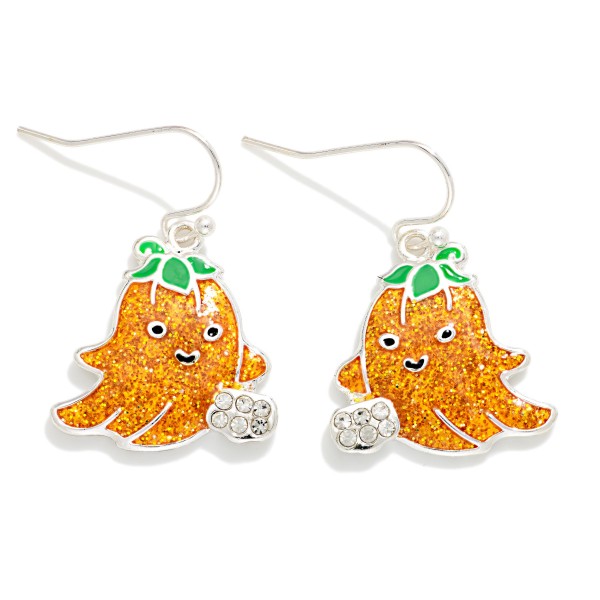 Glitter Enamel Pumpkin Ghost Drop Earrings 

- Approximately 1" L