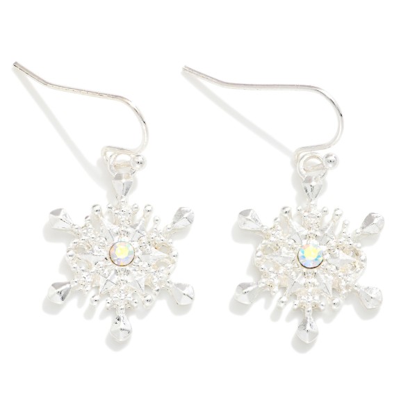 Rhinestone & Metal Tone Snowflake Drop Earrings

- Approximately 1" L
