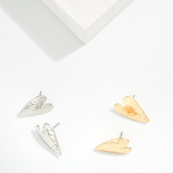 Hammered Metal Heart Post Drop Earring 

- Approximately 1" L 
