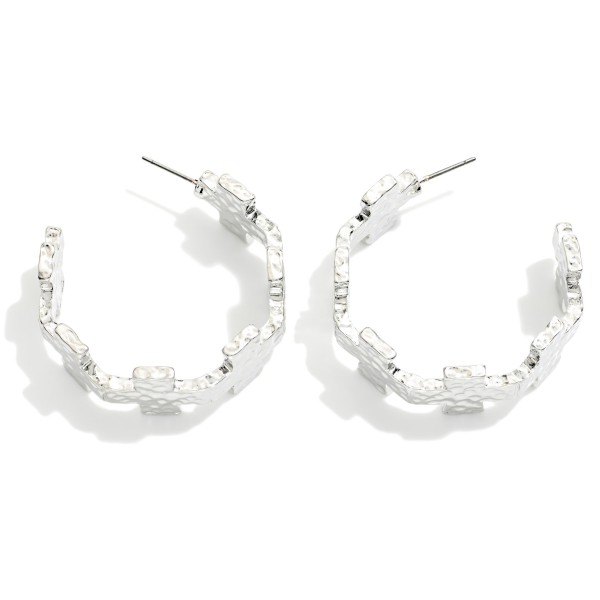 Hammered Metal Plus Cross Hoop Earrings 

- Approximately 1.5" D