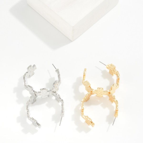 Hammered Metal Plus Cross Hoop Earrings 

- Approximately 1.5" D