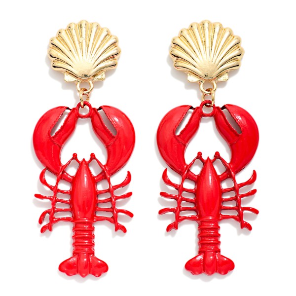 Metal Shell Post Drop Earring With Painted Metal Crab 

- Approximately 2.5" L 