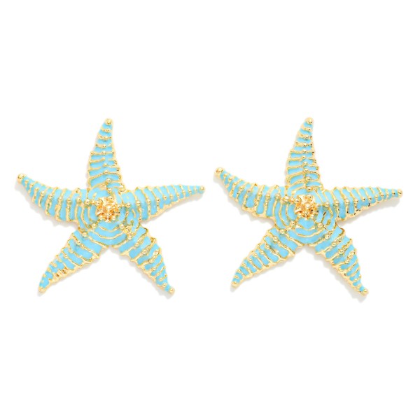 Painted Metal Starfish Post Drop Earring  

- Approximately 2" L  