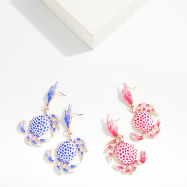 Metal Tone Acetate Crab Drop Earring 

- Approximately 2.5" L 
