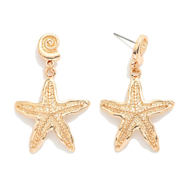 Metal Tone Fossil & Starfish Post Drop Earrings 

- Approximately 2" L

