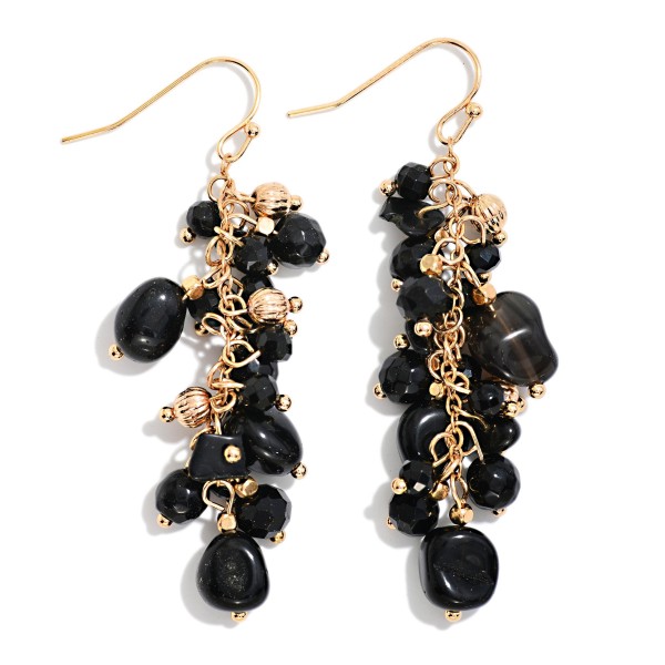 Linked Metal Tone & Acetate Stone Bead Drop Earrings 

- Approximately 2.5" L