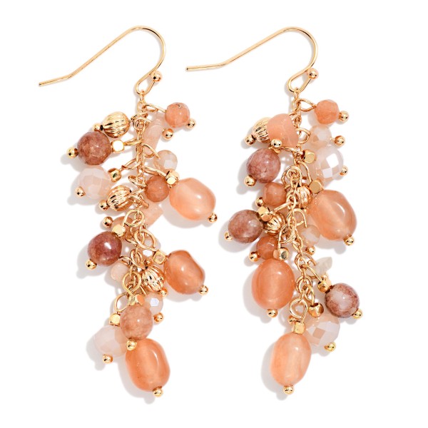 Linked Metal Tone & Acetate Stone Bead Drop Earrings 

- Approximately 2.5" L