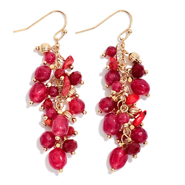 Linked Metal Tone & Acetate Stone Bead Drop Earrings 

- Approximately 2.5" L