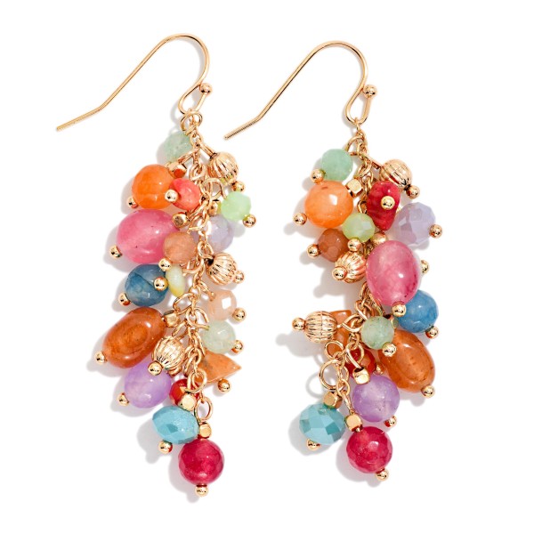 Linked Metal Tone & Acetate Stone Bead Drop Earrings 

- Approximately 2.5" L