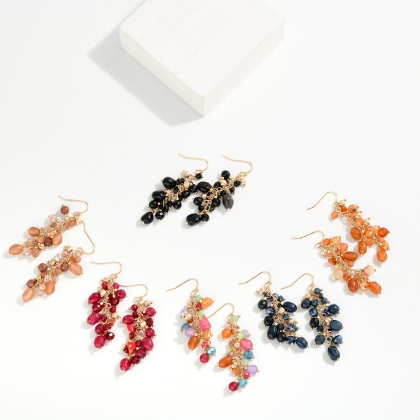 Linked Metal Tone & Acetate Stone Bead Drop Earrings 

- Approximately 2.5" L