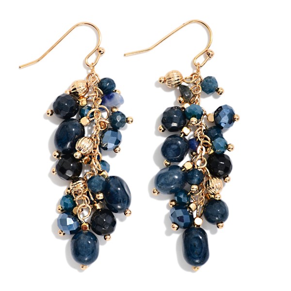 Linked Metal Tone & Acetate Stone Bead Drop Earrings 

- Approximately 2.5" L