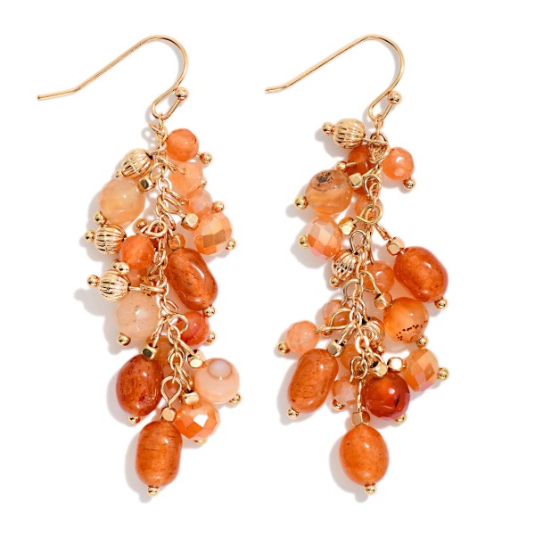 Linked Metal Tone & Acetate Stone Bead Drop Earrings 

- Approximately 2.5" L
