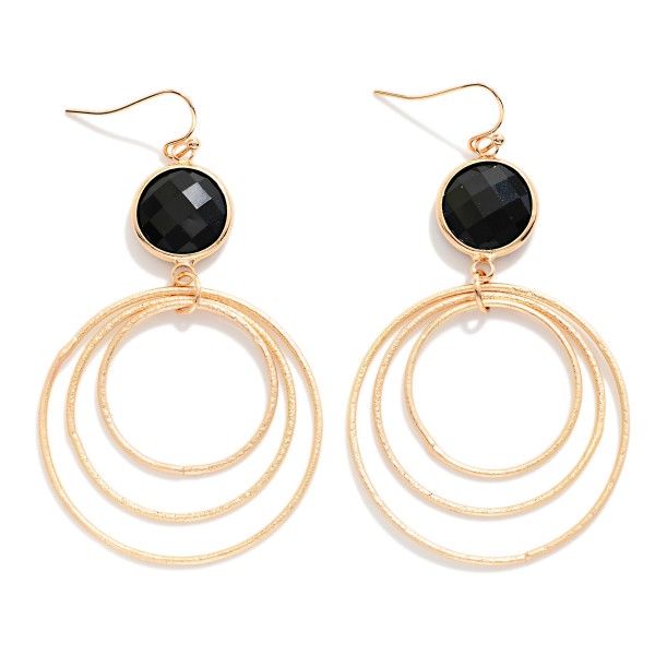 Glass Crystal Circle & Nesting Textured Metal Hoops Drop Earrings 

- Approximately 3" L