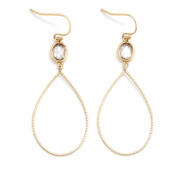 Metal Tone Teardrop & Glass Crystal Drop Earrings 

- Approximately 2.25" L