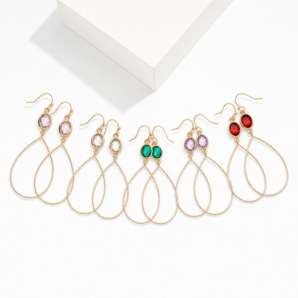 Metal Tone Teardrop & Glass Crystal Drop Earrings 

- Approximately 2.25" L