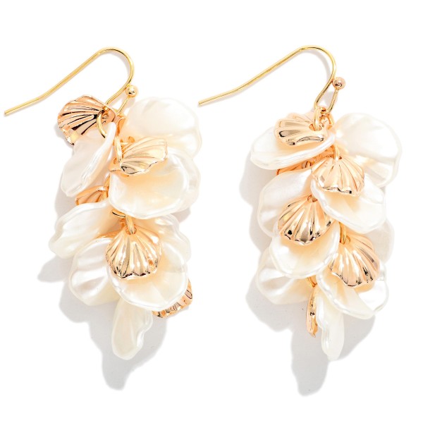 Linked Metal & Pearl Leaves Drop Earrings 

- Approximately 2" L