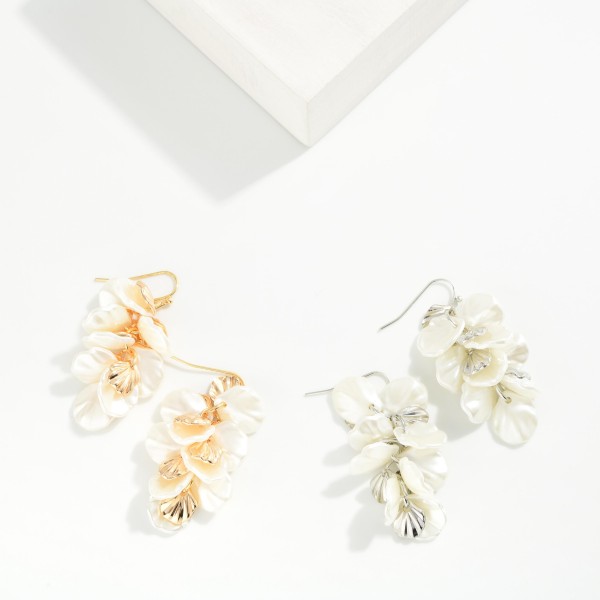 Linked Metal & Pearl Leaves Drop Earrings 

- Approximately 2" L
