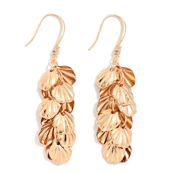 Linked Metal Tone Shell Chandelier Drop Earrings 

- Approximately 2" L