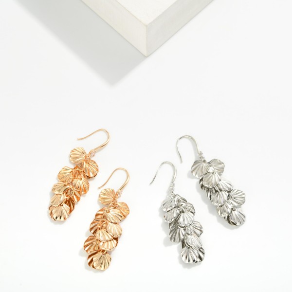 Linked Metal Tone Shell Chandelier Drop Earrings 

- Approximately 2" L