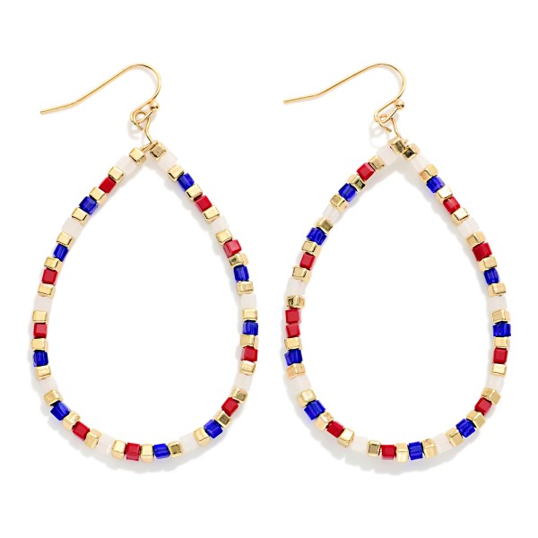Americana Square Bead Beaded Teardrop Earrings 

- Approximately 2.5" L