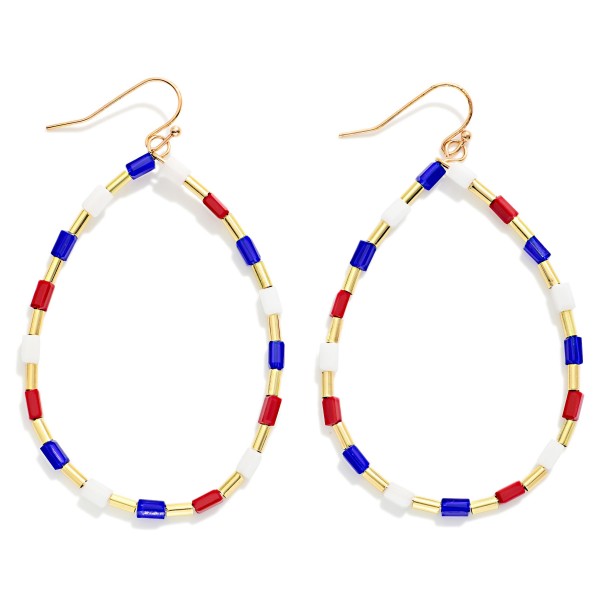 Americana Beaded Teardrop Earrings 

- Approximately 2.5" L