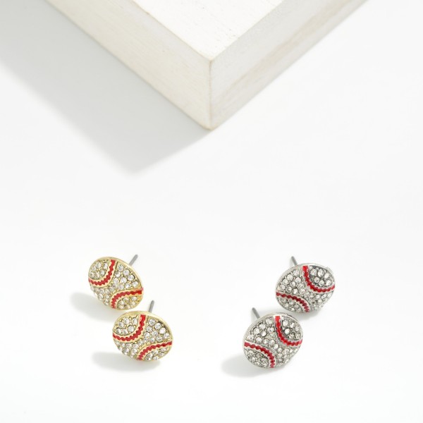 Pave Rhinestone Baseball Stud Earrings

- Approximately .5" L