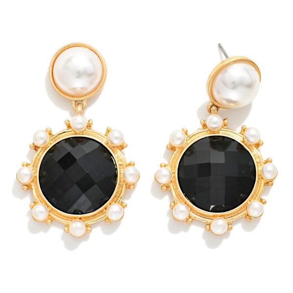 Faceted Acetate & Pearl Post Drop Earrings With Pearl Studded Details 

- Gold Dipped 
- Approximately 2.75" L