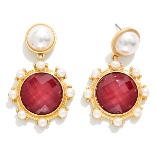 Faceted Acetate & Pearl Post Drop Earrings With Pearl Studded Details 

- Gold Dipped 
- Approximately 2.75" L