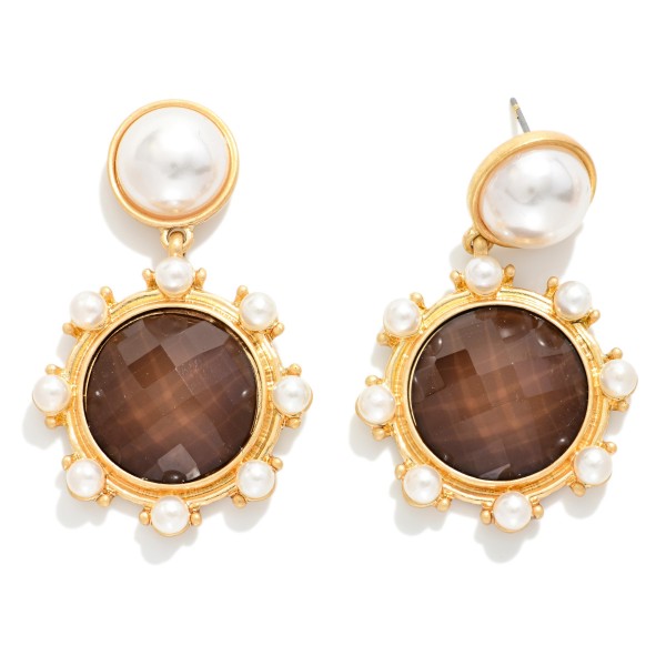 Faceted Acetate & Pearl Post Drop Earrings With Pearl Studded Details 

- Gold Dipped 
- Approximately 2.75" L
