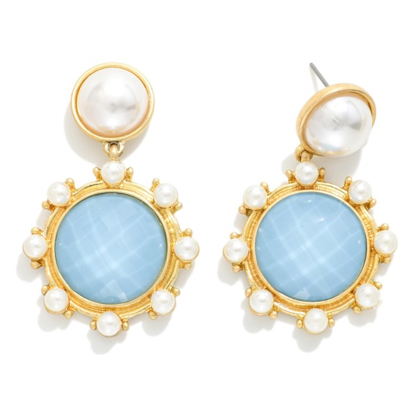 Faceted Acetate & Pearl Post Drop Earrings With Pearl Studded Details 

- Gold Dipped 
- Approximately 2.75" L