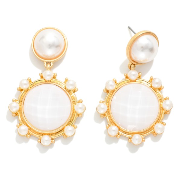 Faceted Acetate & Pearl Post Drop Earrings With Pearl Studded Details 

- Gold Dipped 
- Approximately 2.75" L