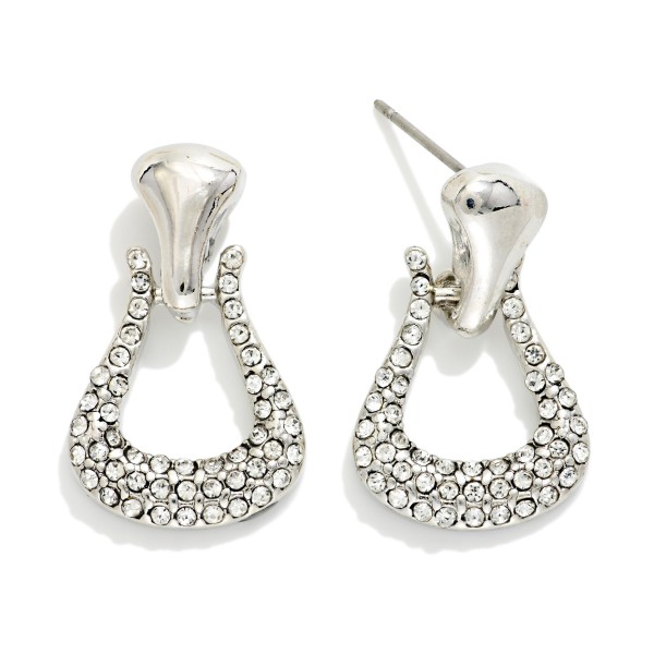 Metal Tone & Pave Rhinestone Horsebit Post Drop Earrings 

- Gold Dipped
- Approximately 1" L