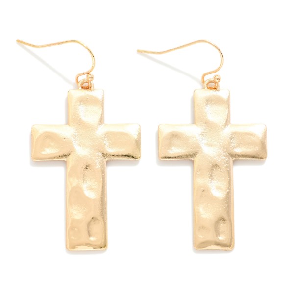 Hammered Metal Cross Drop Earrings 

- Approximately 1.5" L