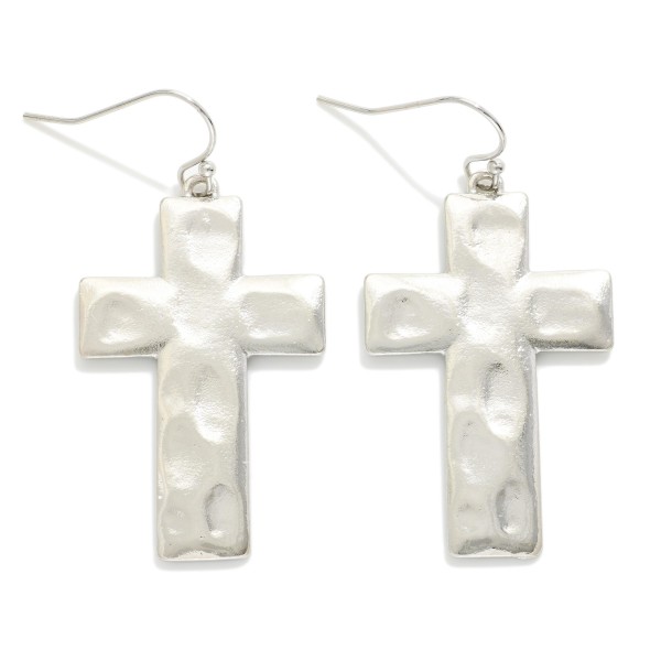 Hammered Metal Cross Drop Earrings 

- Approximately 1.5" L