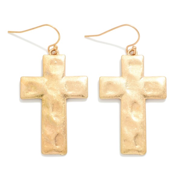 Hammered Metal Cross Drop Earrings 

- Approximately 1.5" L