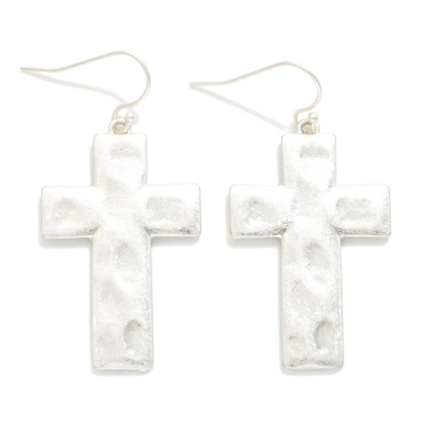 Hammered Metal Cross Drop Earrings 

- Approximately 1.5" L