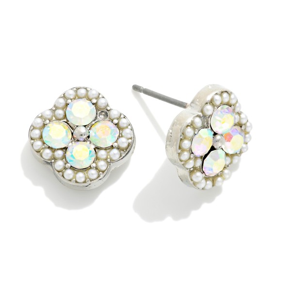 Pearl & Rhinestone Clover Stud Earrings 

- Approximately .5" L