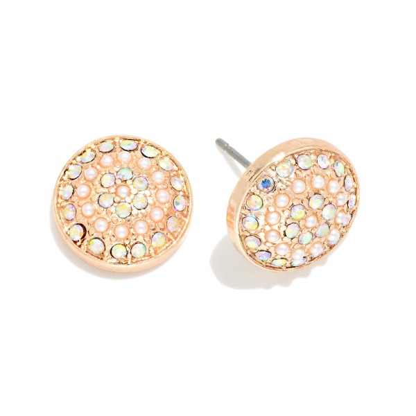 Pave Rhinestone & Pearl Dome Earrings 

- Approximately .5" L
